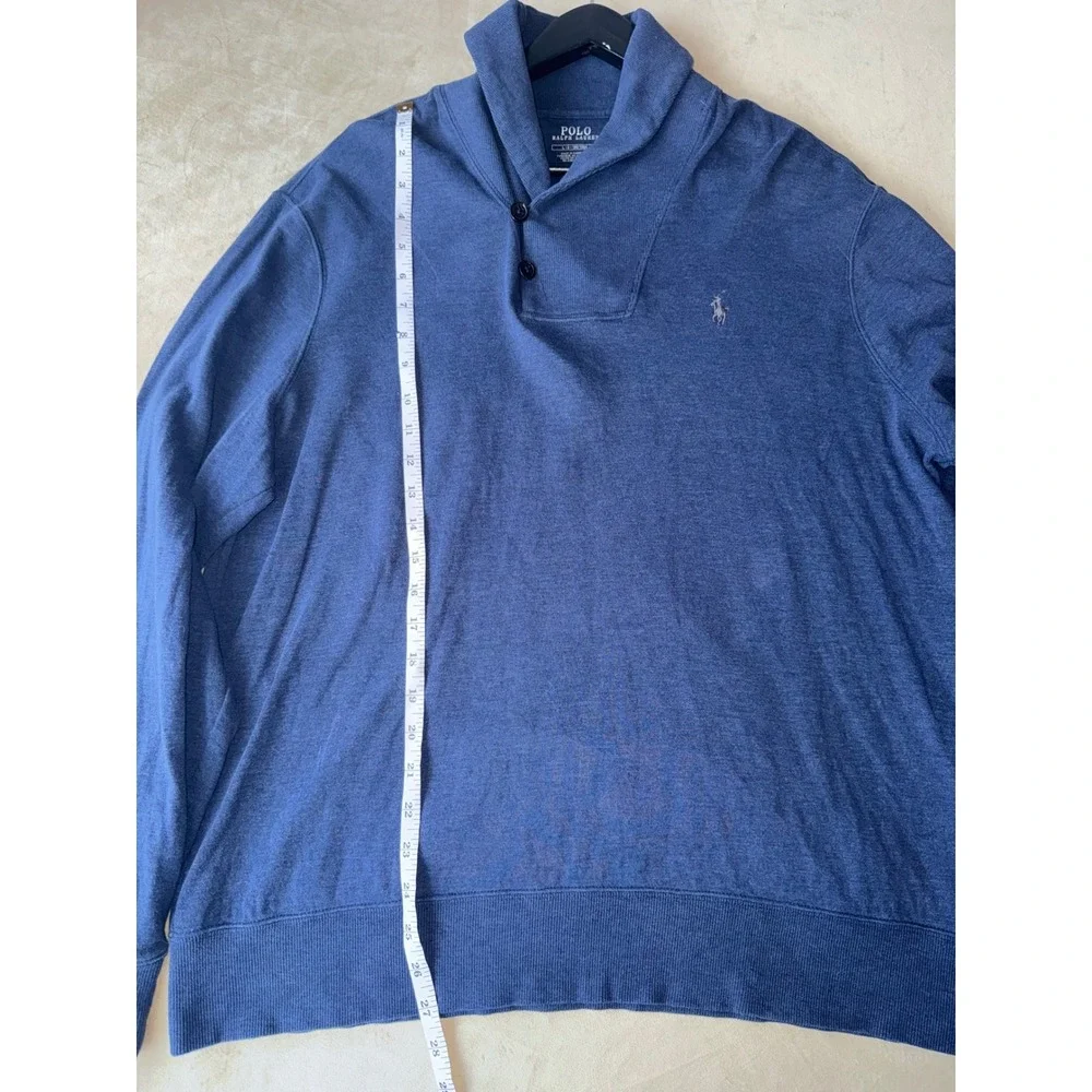 Polo Ralph‎ Lauren Shawl Collar Pullover Mens Large Blue Knit Sweater
